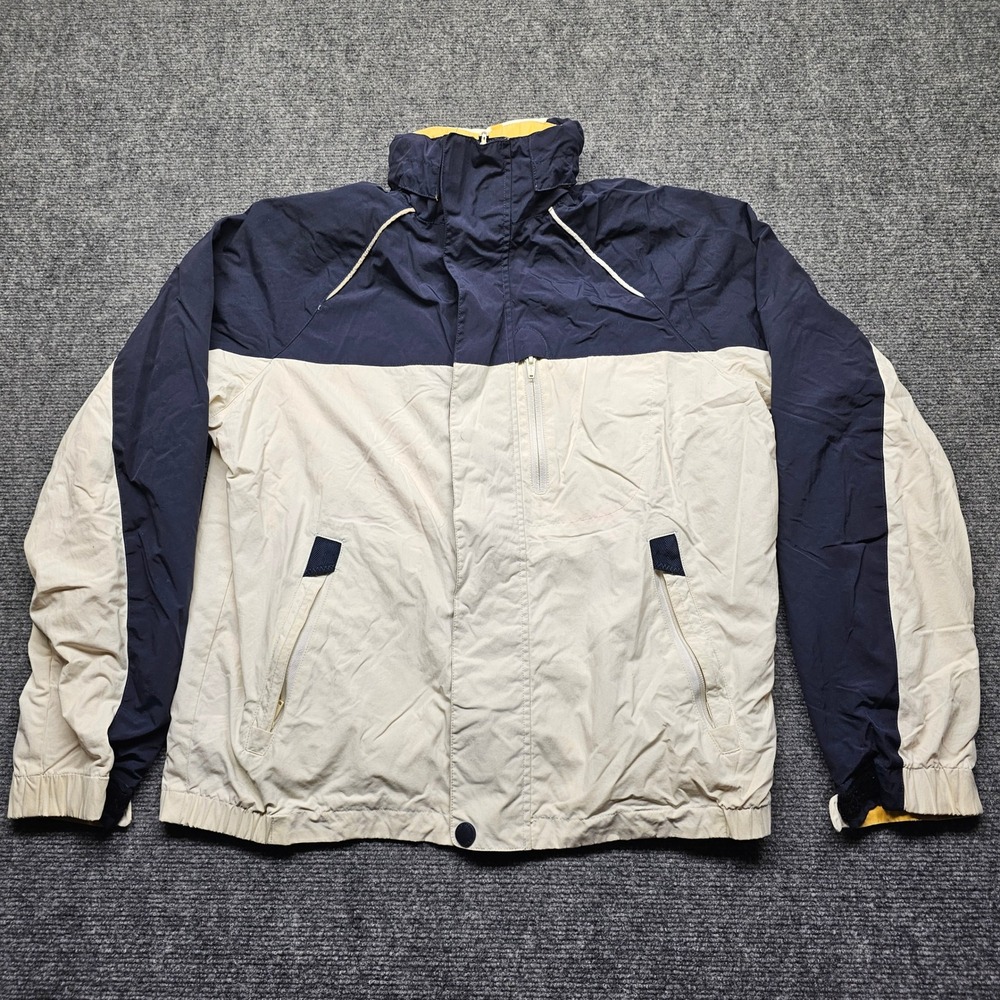 Vintage Navy Blue Cream Color Block Windbreaker Jacket Men Large Sporty Zip Up